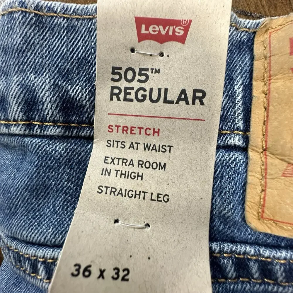 Levi’s 505 Relaxed Fit Jeans Mens 36x32 Blue Medium Wash Tapered Zip Fly NWT